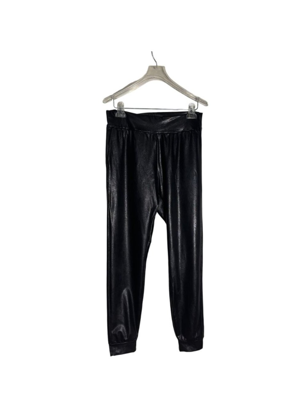 Commando Black Faux Leather Jogger Pants With Elastic Waistband & Cuffed Ankles - Picture 2 of 13